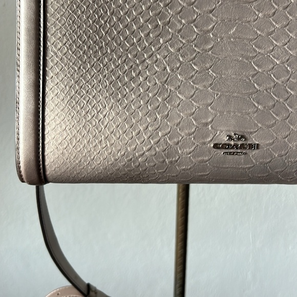 Coach Zoe Platinum Python Embossed Leather Tote/Satchel Bag w/Lock Detail - Picture 4 of 10